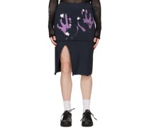 Navy Slashed Midi Skirt