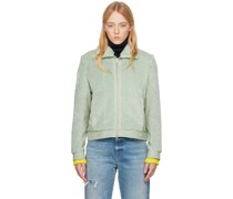 Green Paneled Faux-Shearling Jacket