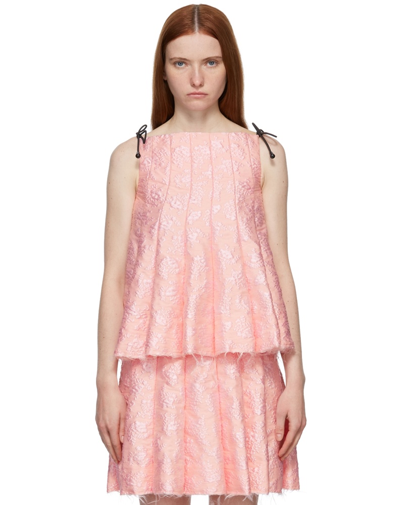 SHUSHU/TONG Damen Pink Jacquard Pleats Tank Top