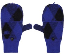 Blue & Black Argyle Wool Mittens