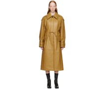 Tan Wrinkle Faux-Leather Trench Coat