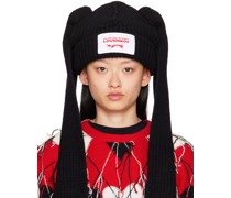 Black Extra Long Rabbit Ears Beanie