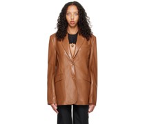 Tan Karo Vegan Leather Blazer