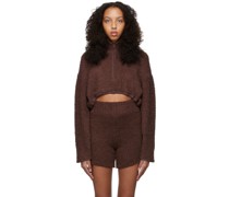 Brown Cozy Knit Cropped Sweatshirt