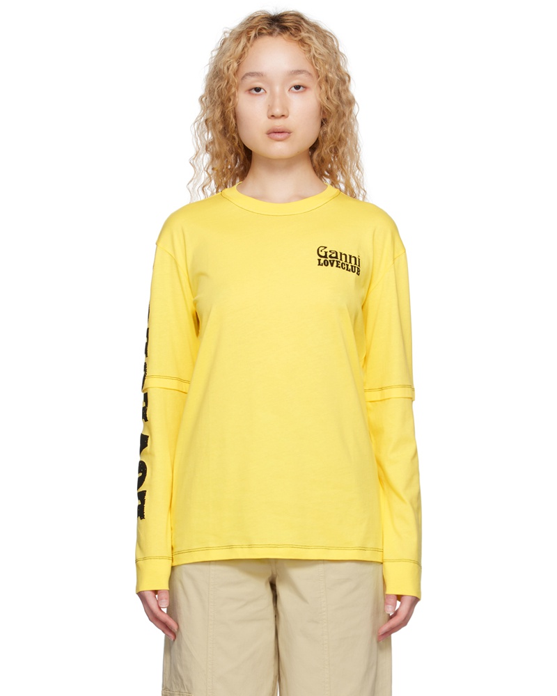 Ganni Damen Yellow Layered Long Sleeve T-Shirt