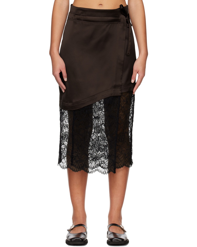 Ganni Damen Brown Paneled Midi Skirt