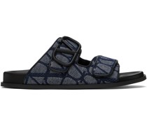 Blue & Black Toile VLogo Iconographe Sandals
