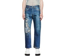 Blue Hand-Embroidered Jeans