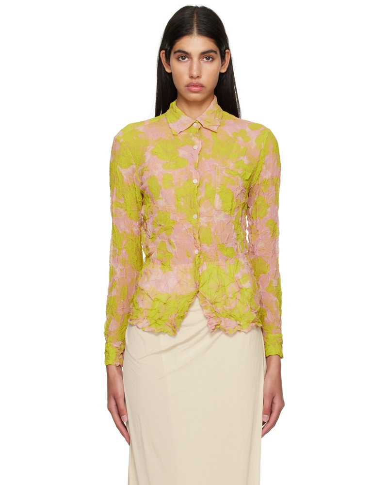 Dries van Noten Damen Yellow Crinkled Shirt Dries van Noten Damen Yellow Crinkled Shirt