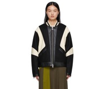 Black Leather & Wool Motorcycle Jacket
