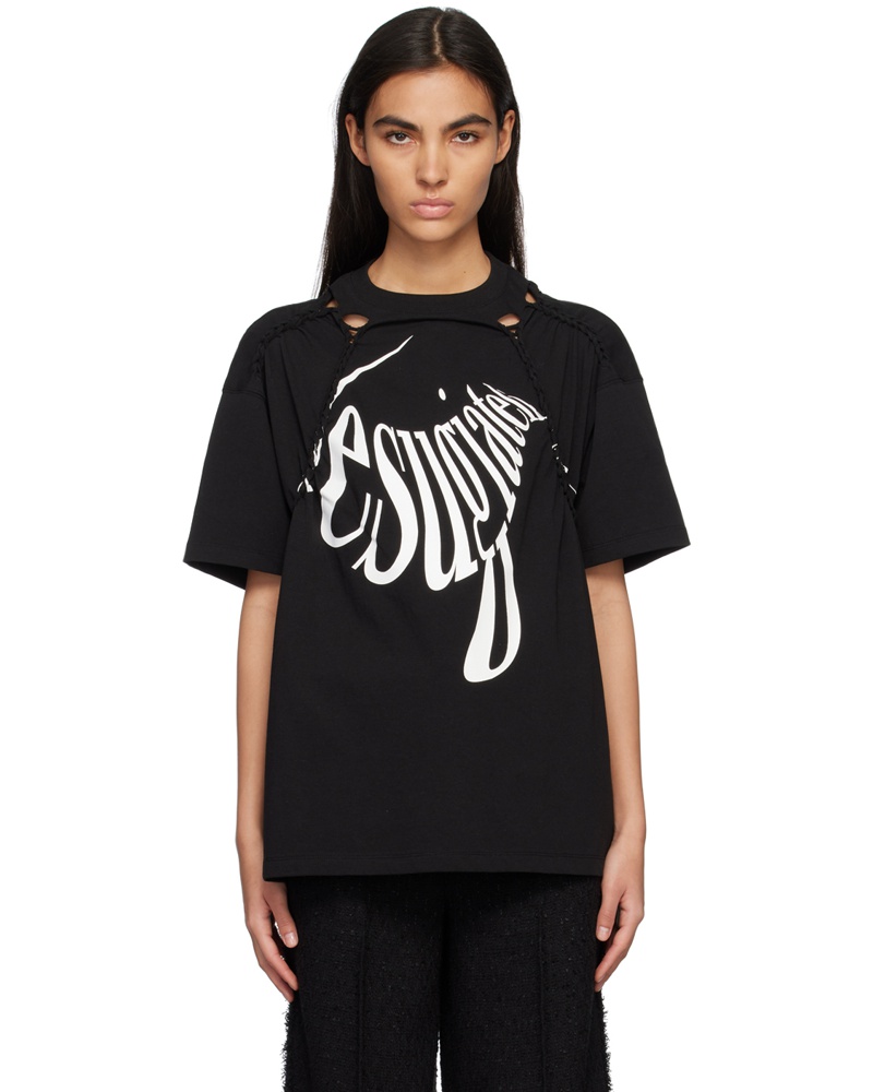 lesugiatelier Damen Black Knotted T-Shirt