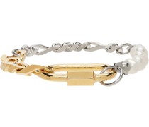 Gold & Silver Pearl Figaro Bracelet