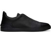 Black Deerskin Triple Stitch Sneakers