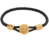 Black & Gold Medusa Biggie Braided Leather Bracelet