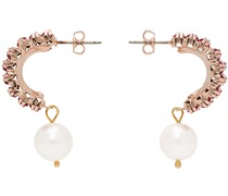 Gold & Pink Pearl Drop Half Hoop Earrings