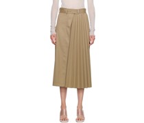 Tan Belted Midi Skirt