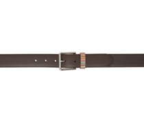 Brown Leather Signature Stripe Keeper Belt