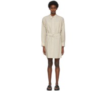 Tan Striped Button Down Shirt Dress