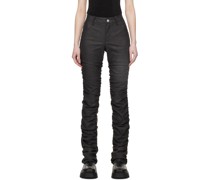 Gray Ruched Faux-Leather Trousers
