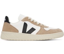 White & Brown V-10 Leather Sneakers