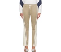 Beige & Off-White Flared Tape Track Pants