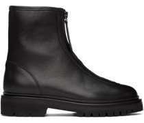 Black Oiled Leather Ankle Boots