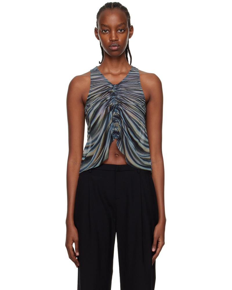 Dion Lee Damen Blue Shirred Drape Tank Top