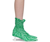 Green Shirred Stretch Ankle Boots