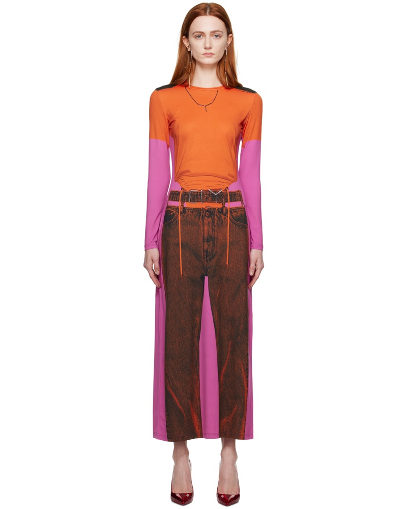 Y/PROJECT Damen Orange & Pink Jean Paul Gaultier Edition Trompe L'Oeil Maxi Dress
