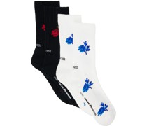 Two-Pack Black & White Blue Rosebush Socks