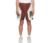 Burgundy & White Paneled Shorts