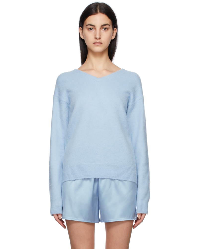 Tom Ford Damen Blue Cashmere V-Neck Sweater