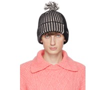 Black & Pink Ribbed Beanie