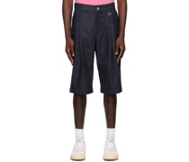 Navy Pleated Denim Shorts