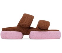 Brown Mesh Strap Platform Sandals