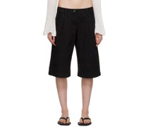 Black Pleated Denim Shorts