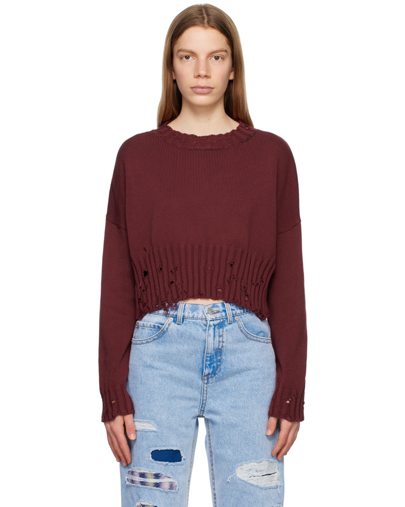 Marni Damen Burgundy Distressed Sweater