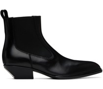 Black Slick Smooth Leather Ankle Boots