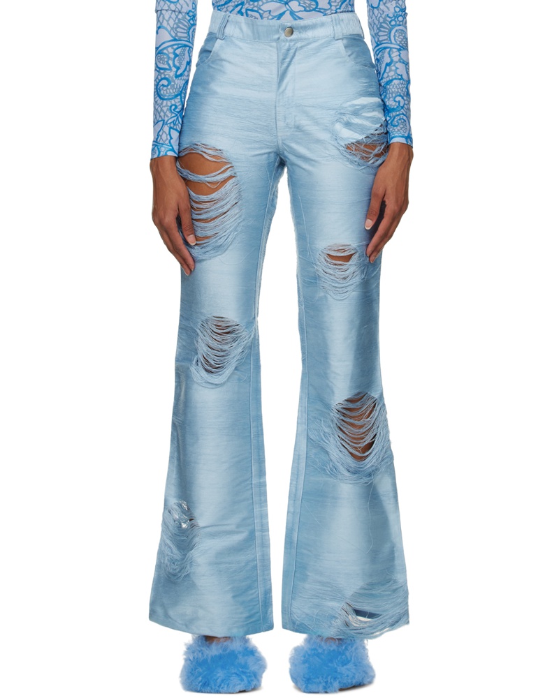 Constança Entrudo Damen Blue Distressed Trousers