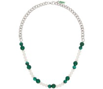 White Gold 'The Cuban Link Malachite' Necklace