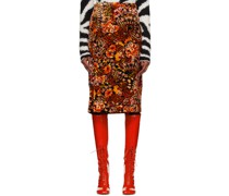 Black & Orange Printed Midi Skirt