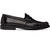 Black Croc Penny Loafers