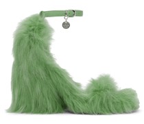 Green Faux-Fur Heeled Sandals