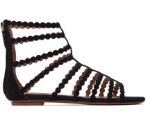 Black Suede Cage Flat Sandals