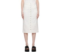 White Multiflex Denim Midi Skirt