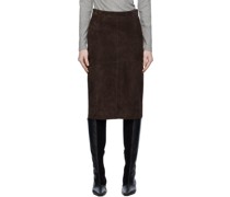 Brown Paneled Leather Midi Skirt