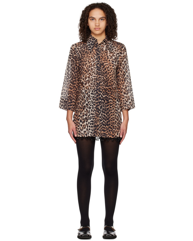 Ganni Damen Brown Leopard Minidress