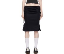 Black Fluted Pencil Midi Skirt
