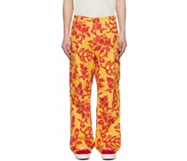 Yellow & Red Embroidered Cargo Pants