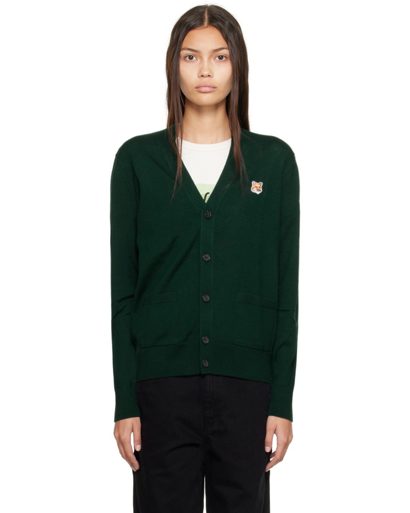 Kitsuné Damen Green Fox Head Patch Cardigan